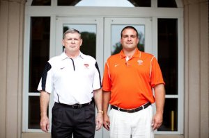 Assistant head coach Johnny Burnett (left) and head coach Justin "Buck" Buchanan are leading the only Division III college football program in Arkansas. Courtesy: Sync